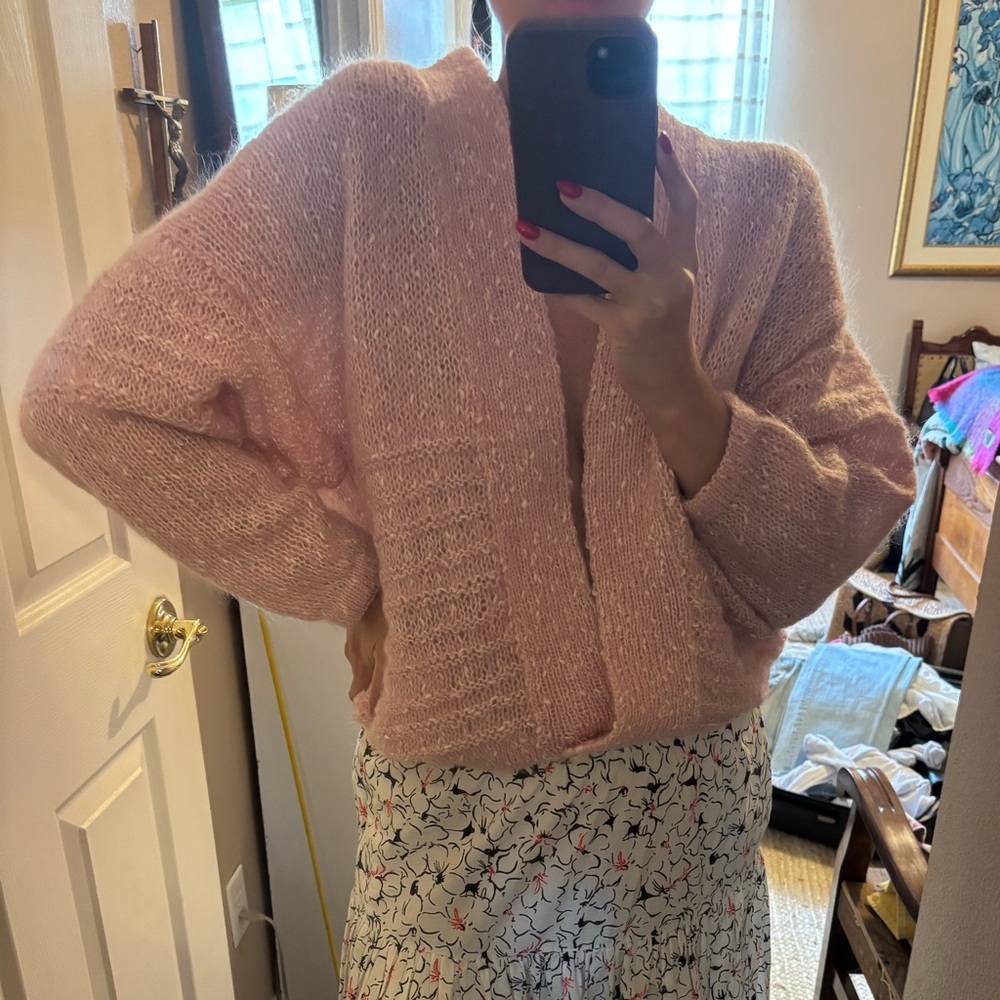 Vintage Pink Open-Front Knit Cardigan